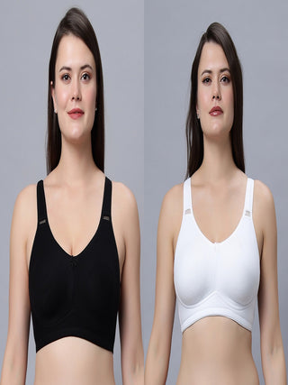Non padded full coverage Black and White Color Bra (Pack of 2)