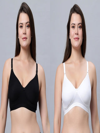 Full Coverage Non-Padded T-Shirt Bra Black White  color  (Pack of 2)