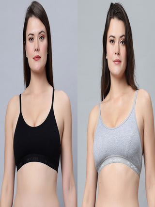 Full Coverage Non-Padded Sports Bra Black Grey color (Pack of 2)