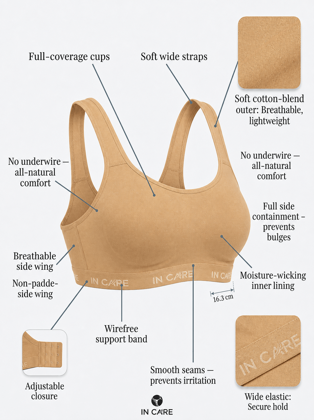 Non-Padded Sports Bra - Full Coverage, Secure Fit