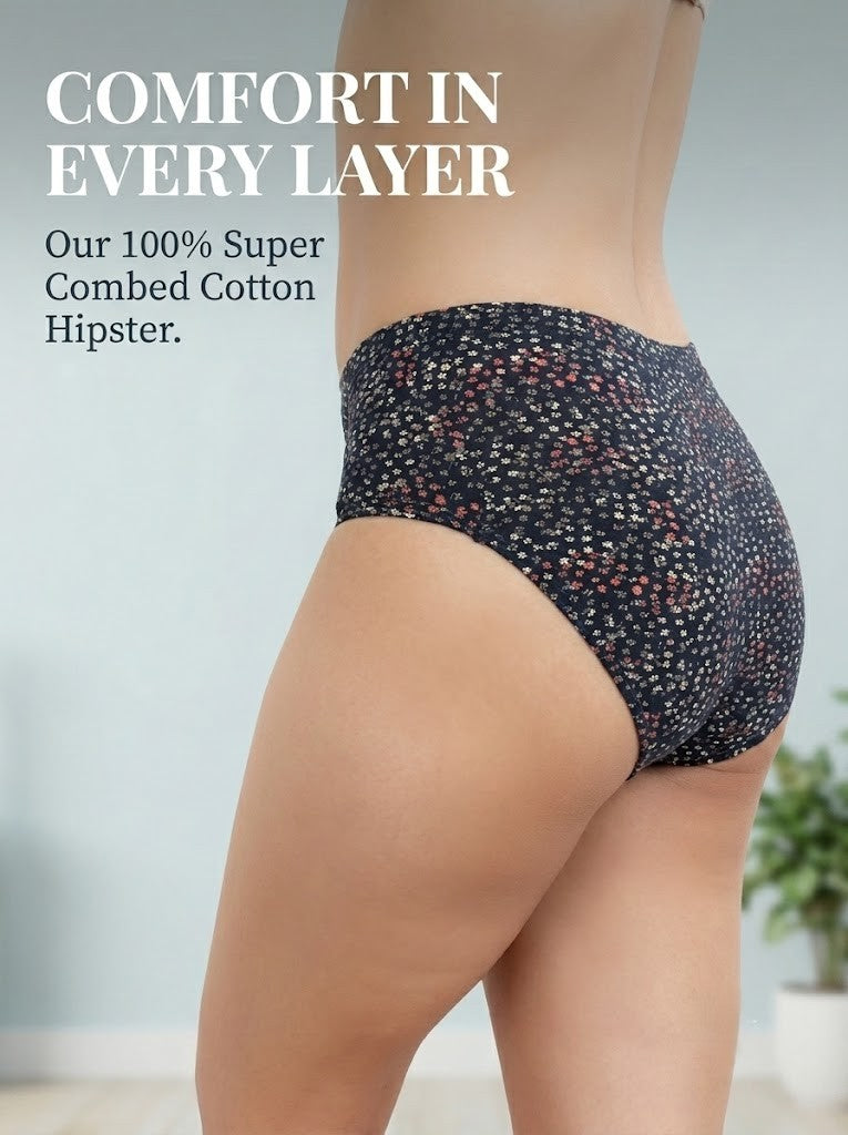 Cotton Hipster Panty Combo – Coral, Grey & Ink, Pack of 3