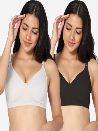 Full Coverage Non-Padded T-Shirt Bra Black White  color  (Pack of 2) (Copy)